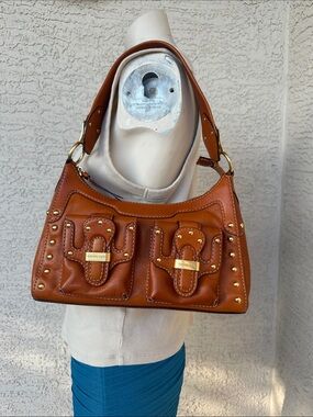 MICHAEL Michael Kors Cognac Brown Leather Shoulder Bag with Gold Hardware
